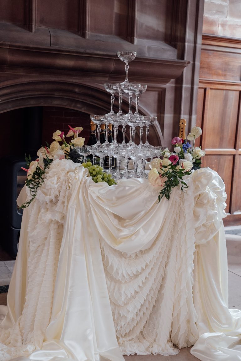 Draped Table By Draped Elegance, Featuring 4 Tier Tower Created With Our American Coupes.